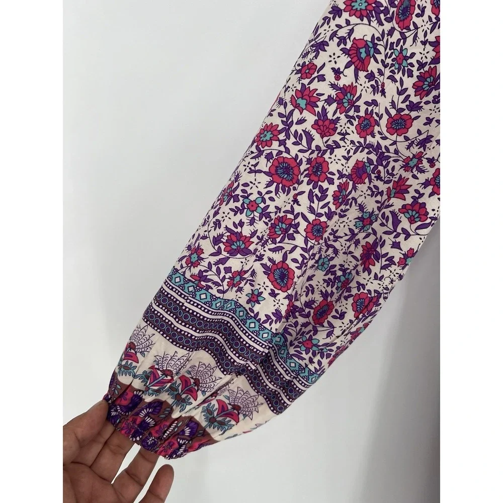 R Vivimos Women's Long Sleeve Floral Print Retro V N Eck Tassel Bohemian  Midi D